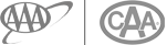 The image shows two logos: AAA on the left with a circular design and a curved line, and CAA on the right within an oval shape.