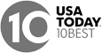 The image shows a logo with a large "10" inside a circular design, and the words "USA TODAY 10BEST" written to the right of the circle.