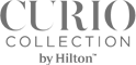 The image shows the logo for "Curio Collection by Hilton," a hotel brand under the Hilton umbrella.
